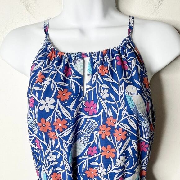 Old Navy Women's Maxi Dress XS Blue Floral Bird Pattern Sleeveless Keyhole Lined - Picture 4 of 11